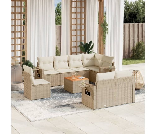 Set de sofás de jardín 9 pzas con cojines ratán sintético beige