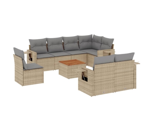 Set de sofás de jardín 9 pzas con cojines ratán sintético beige