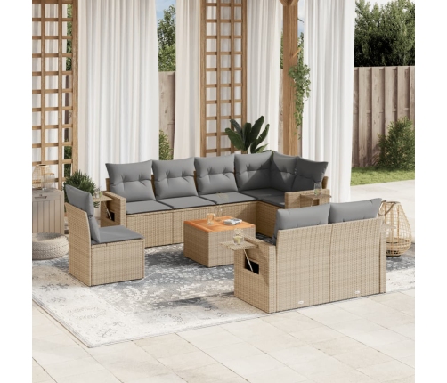 Set de sofás de jardín 9 pzas con cojines ratán sintético beige