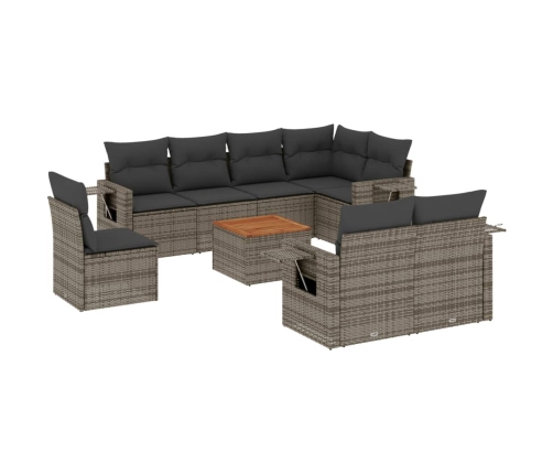 Set de muebles de jardín 9 pzas y cojines ratán sintético gris