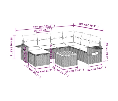 Set de sofás de jardín 8 pzas y cojines ratán sintético gris