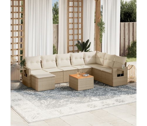 Set de sofás de jardín 9 pzas con cojines ratán sintético beige