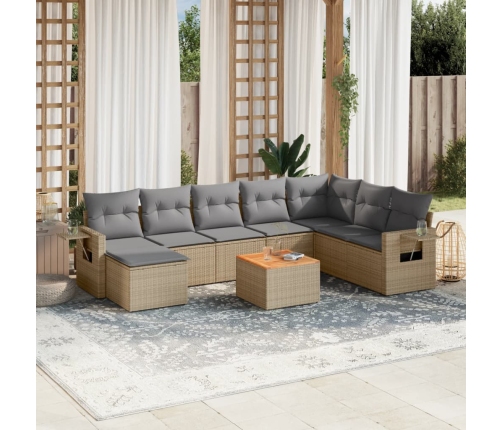 Set de sofás de jardín 9 pzas con cojines ratán sintético beige