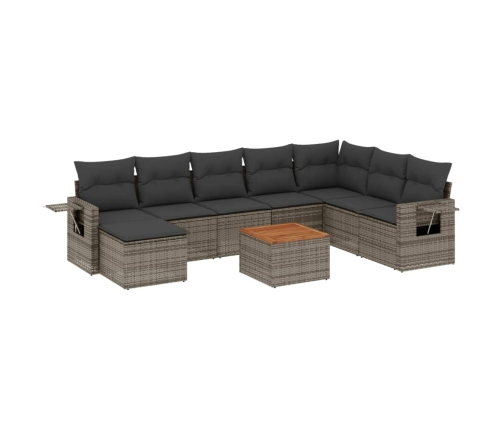 Set de muebles de jardín 9 pzas y cojines ratán sintético gris