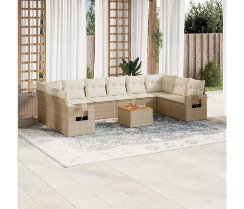 Set de sofás de jardín 11pzas con cojines ratán sintético beige