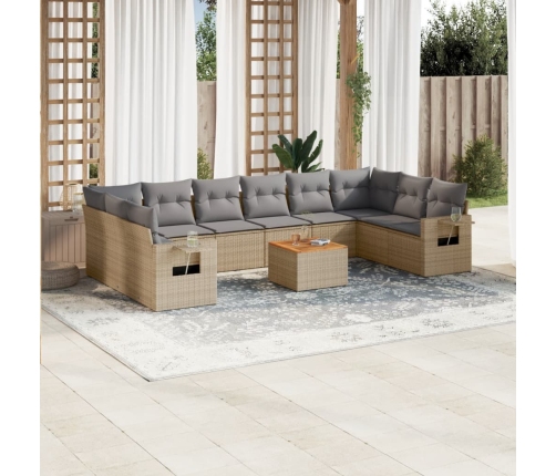 Set de sofás de jardín 11pzas con cojines ratán sintético beige