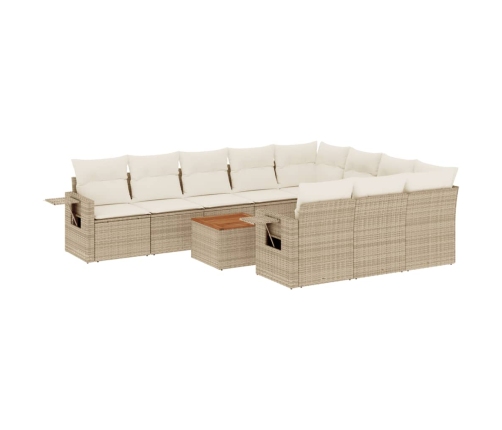 Set de sofás de jardín 11pzas con cojines ratán sintético beige