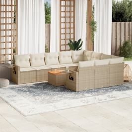 Set de sofás de jardín 11pzas con cojines ratán sintético beige