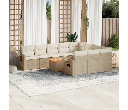 Set de sofás de jardín 11pzas con cojines ratán sintético beige