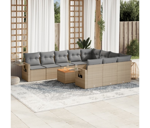 Set de sofás de jardín 11pzas con cojines ratán sintético beige