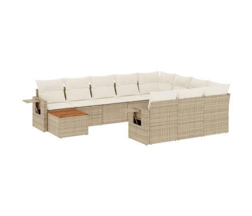 Set de sofás de jardín 11pzas con cojines ratán sintético beige