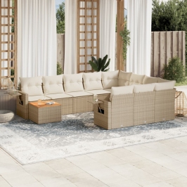 Set de sofás de jardín 11pzas con cojines ratán sintético beige