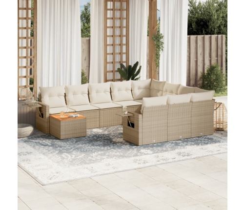 Set de sofás de jardín 11pzas con cojines ratán sintético beige