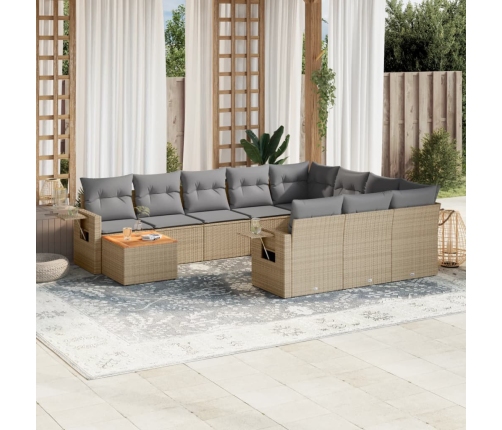 Set de sofás de jardín 11pzas con cojines ratán sintético beige