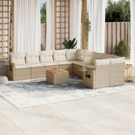 Set de sofás de jardín 11pzas con cojines ratán sintético beige