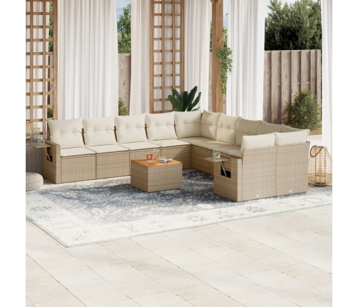 Set de sofás de jardín 11pzas con cojines ratán sintético beige