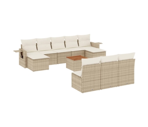 Set de sofás de jardín 11pzas con cojines ratán sintético beige