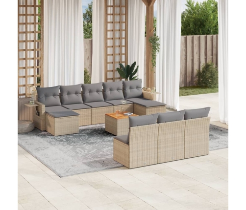 Set de sofás de jardín 11pzas con cojines ratán sintético beige