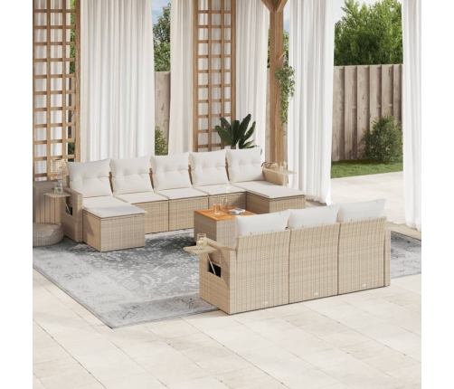 Set de sofás de jardín 11pzas con cojines ratán sintético beige