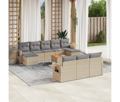 Set de sofás de jardín 11pzas con cojines ratán sintético beige