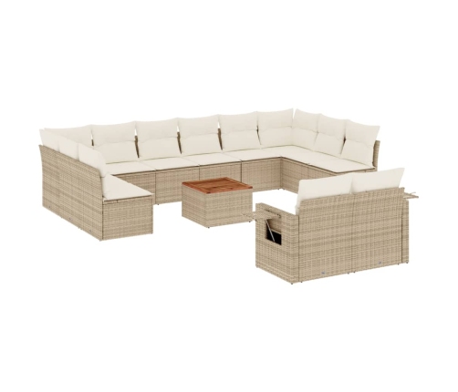 Set sofás de jardín con cojines 13 pzas ratán sintético beige