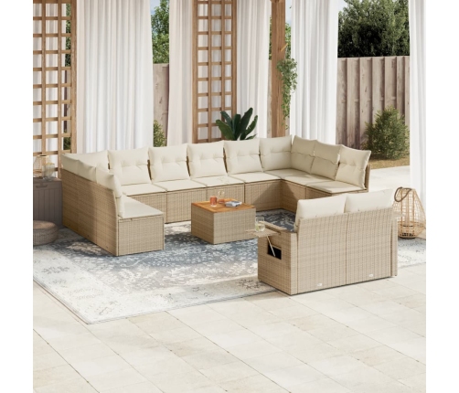 Set sofás de jardín con cojines 13 pzas ratán sintético beige