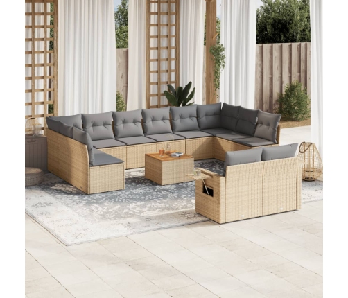 Set sofás de jardín con cojines 13 pzas ratán sintético beige