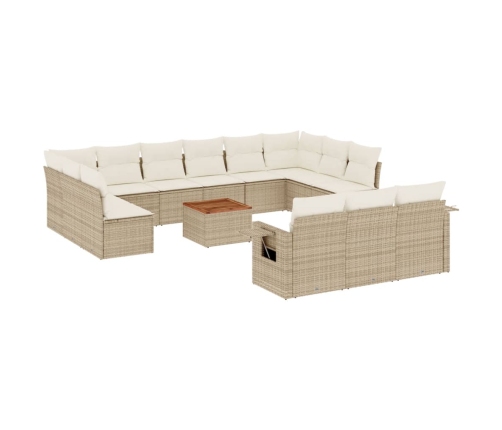 Set sofás de jardín 14 pzas con cojines ratán sintético beige