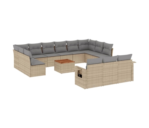 Set sofás de jardín 14 pzas con cojines ratán sintético beige