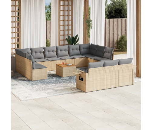 Set sofás de jardín 14 pzas con cojines ratán sintético beige