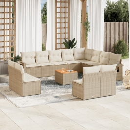 Set sofás de jardín con cojines 13 pzas ratán sintético beige