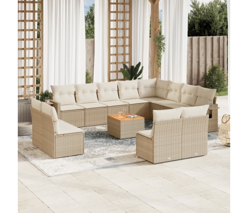 Set sofás de jardín con cojines 13 pzas ratán sintético beige