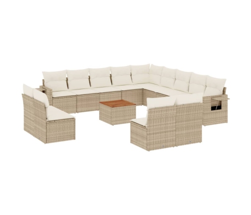 Set sofás de jardín 14 pzas con cojines ratán sintético beige