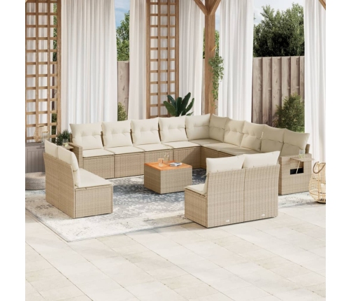 Set sofás de jardín 14 pzas con cojines ratán sintético beige