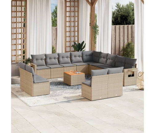 Set sofás de jardín 14 pzas con cojines ratán sintético beige