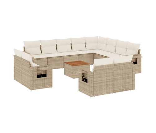 Set sofás de jardín con cojines 13 pzas ratán sintético beige