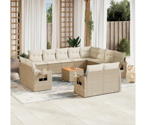 Set sofás de jardín con cojines 13 pzas ratán sintético beige