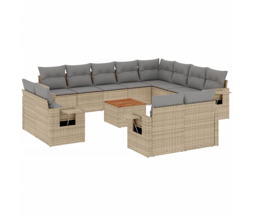 Set sofás de jardín con cojines 13 pzas ratán sintético beige