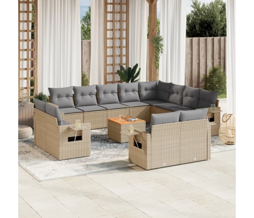 Set sofás de jardín con cojines 13 pzas ratán sintético beige