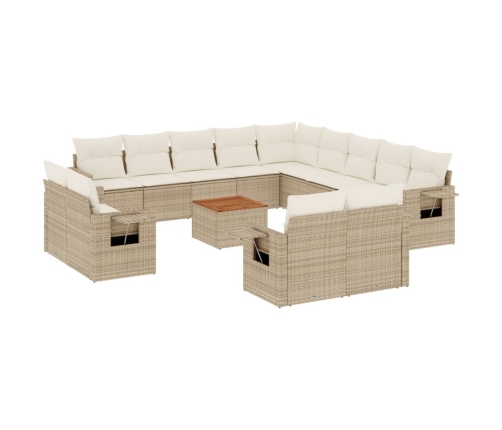 Set sofás de jardín 14 pzas con cojines ratán sintético beige