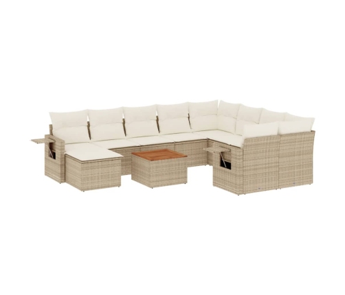 Set de sofás de jardín 11pzas con cojines ratán sintético beige