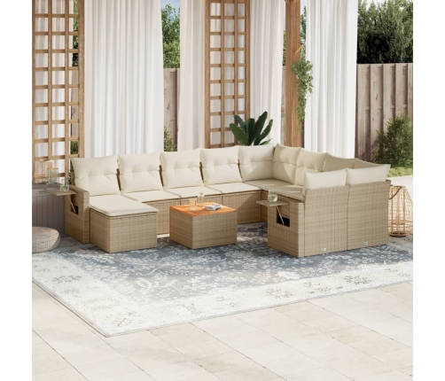 Set de sofás de jardín 11pzas con cojines ratán sintético beige