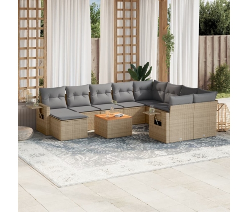 Set de sofás de jardín 11pzas con cojines ratán sintético beige