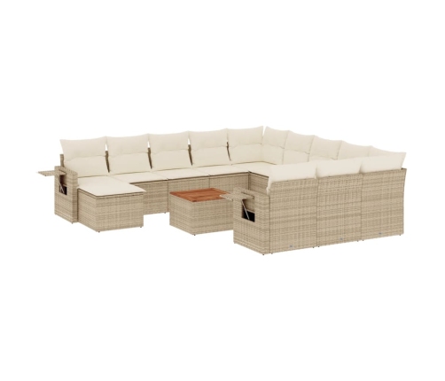 Set sofás de jardín con cojines 13 pzas ratán sintético beige