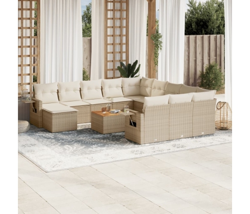 Set sofás de jardín con cojines 13 pzas ratán sintético beige