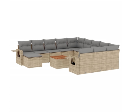 Set sofás de jardín con cojines 13 pzas ratán sintético beige