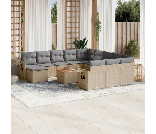 Set sofás de jardín con cojines 13 pzas ratán sintético beige