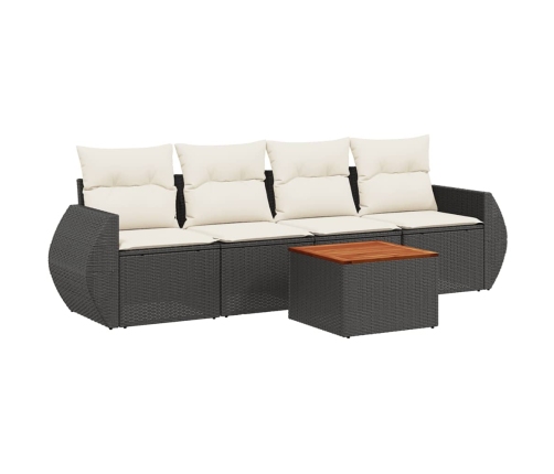 Set de muebles de jardín 5 pzas y cojines ratán sintético negro
