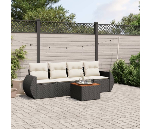 Set de muebles de jardín 5 pzas y cojines ratán sintético negro