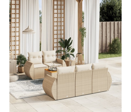 Juego de sofás jardín con cojines 6 pzas ratán sintético beige